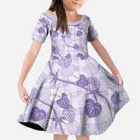 Anthurium Pikake Ti Leaf Palaka Family Matching Off Shoulder Short Dress and Hawaiian Shirt Purple Version LT01 Daughter's Dress Purple - Polynesian Pride