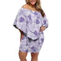 Anthurium Pikake Ti Leaf Palaka Family Matching Off Shoulder Short Dress and Hawaiian Shirt Purple Version LT01 Mom's Dress Purple - Polynesian Pride