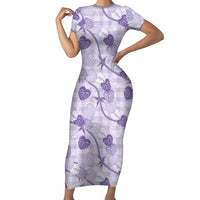 Anthurium Pikake Ti Leaf Palaka Family Matching Short Sleeve Bodycon Dress and Hawaiian Shirt Purple Version LT01 Mom's Dress Purple - Polynesian Pride