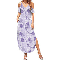 Anthurium Pikake Ti Leaf Palaka Family Matching Summer Maxi Dress and Hawaiian Shirt Purple Version LT01 Mom's Dress Purple - Polynesian Pride