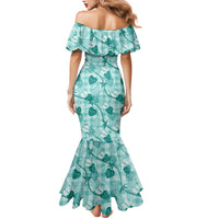 Anthurium Pikake Ti Leaf Palaka Family Matching Mermaid Dress and Hawaiian Shirt Turquoise Version LT01 - Polynesian Pride
