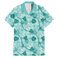 Anthurium Pikake Ti Leaf Palaka Family Matching Tank Maxi Dress and Hawaiian Shirt Turquoise Version LT01 Dad's Shirt - Short Sleeve Turquoise - Polynesian Pride