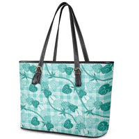 Anthurium Pikake Ti Leaf Palaka Leather Tote Bag Turquoise Version
