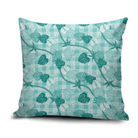 Anthurium Pikake Ti Leaf Palaka Pillow Cover Turquoise Version
