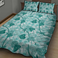 Anthurium Pikake Ti Leaf Palaka Quilt Bed Set Turquoise Version