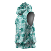 Anthurium Pikake Ti Leaf Palaka Sleeveless Hoodie Turquoise Version