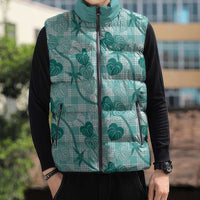 Anthurium Pikake Ti Leaf Palaka Sleeveless Puffer Jacket Turquoise Version