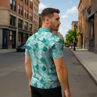 Anthurium Pikake Ti Leaf Palaka Zipper Polo Shirt Turquoise Version