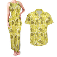 Anthurium Pikake Ti Leaf Palaka Couples Matching Tank Maxi Dress and Hawaiian Shirt Yellow Version