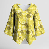 Anthurium Pikake Ti Leaf Palaka Kimono Sleeve Blouse Yellow Version