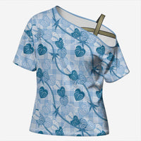Anthurium Pikake Ti Leaf Palaka Cross Shoulder Shirt Blue Version