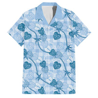 Anthurium Pikake Ti Leaf Palaka Family Matching Mermaid Dress and Hawaiian Shirt Blue Version LT01 Dad's Shirt - Short Sleeve Blue - Polynesian Pride