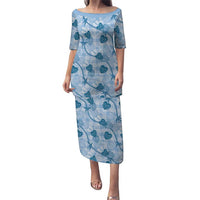 Anthurium Pikake Ti Leaf Palaka Family Matching Puletasi and Hawaiian Shirt Blue Version