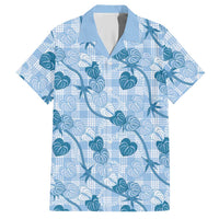 Anthurium Pikake Ti Leaf Palaka Hawaiian Shirt Blue Version
