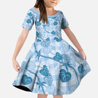 Anthurium Pikake Ti Leaf Palaka Kid Short Sleeve Dress Blue Version
