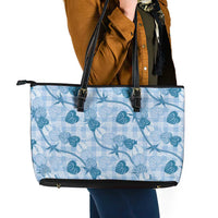 Anthurium Pikake Ti Leaf Palaka Leather Tote Bag Blue Version