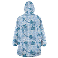 Anthurium Pikake Ti Leaf Palaka Wearable Blanket Hoodie Blue Version