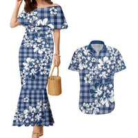Hibiscus Pakala Cobalt Blue Royal Couples Matching Mermaid Dress and Hawaiian Shirt Tropical Floral Stylized LT01 Blue - Polynesian Pride