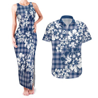 Hibiscus Pakala Cobalt Blue Royal Couples Matching Tank Maxi Dress and Hawaiian Shirt Tropical Floral Stylized LT01 Blue - Polynesian Pride