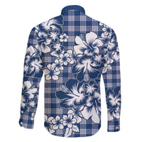 Hibiscus Pakala Cobalt Blue Royal Family Matching Off The Shoulder Long Sleeve Dress and Hawaiian Shirt Tropical Floral Stylized LT01 - Polynesian Pride