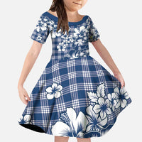 Hibiscus Pakala Cobalt Blue Royal Family Matching Off Shoulder Maxi Dress and Hawaiian Shirt Tropical Floral Stylized LT01 Daughter's Dress Blue - Polynesian Pride