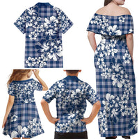 Hibiscus Pakala Cobalt Blue Royal Family Matching Off Shoulder Maxi Dress and Hawaiian Shirt Tropical Floral Stylized LT01 - Polynesian Pride