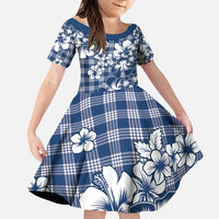 Hibiscus Pakala Cobalt Blue Royal Family Matching Puletasi and Hawaiian Shirt Tropical Floral Stylized LT01 Daughter's Dress Blue - Polynesian Pride