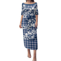Hibiscus Pakala Cobalt Blue Royal Family Matching Puletasi and Hawaiian Shirt Tropical Floral Stylized LT01 Mom's Dress Blue - Polynesian Pride