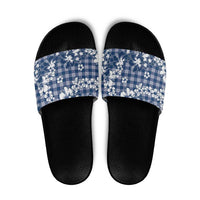 Hibiscus Pakala Cobalt Blue Royal Slide Sandals Tropical Floral Stylized - Polynesian Pride