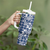 Hibiscus Pakala Cobalt Blue Royal Tumbler With Handle Tropical Floral Stylized - Polynesian Pride