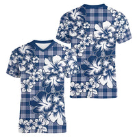 Hibiscus Pakala Cobalt Blue Royal Women V-Neck T-Shirt Tropical Floral Stylized - Polynesian Pride
