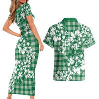 Hibiscus Pakala Emerald Green Couples Matching Short Sleeve Bodycon Dress and Hawaiian Shirt Tropical Floral Stylized LT01 - Polynesian Pride