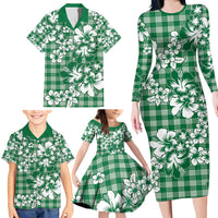 Hibiscus Pakala Emerald Green Family Matching Long Sleeve Bodycon Dress and Hawaiian Shirt Tropical Floral Stylized LT01 - Polynesian Pride