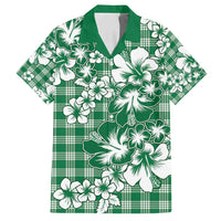 Hibiscus Pakala Emerald Green Family Matching Off Shoulder Maxi Dress and Hawaiian Shirt Tropical Floral Stylized LT01 Dad's Shirt - Short Sleeve Green - Polynesian Pride