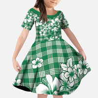 Hibiscus Pakala Emerald Green Family Matching Puletasi and Hawaiian Shirt Tropical Floral Stylized LT01 Daughter's Dress Green - Polynesian Pride