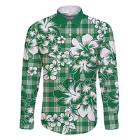 Hibiscus Pakala Emerald Green Family Matching Puletasi and Hawaiian Shirt Tropical Floral Stylized LT01 Dad's Shirt - Long Sleeve Green - Polynesian Pride