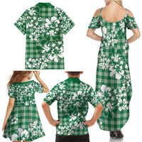 Hibiscus Pakala Emerald Green Family Matching Summer Maxi Dress and Hawaiian Shirt Tropical Floral Stylized LT01 - Polynesian Pride