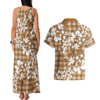 Hibiscus Pakala Bronze Brown Couples Matching Tank Maxi Dress and Hawaiian Shirt Tropical Floral Stylized LT01 - Polynesian Pride