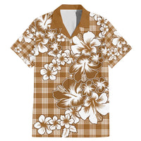 Hibiscus Pakala Bronze Brown Family Matching Mermaid Dress and Hawaiian Shirt Tropical Floral Stylized LT01 Dad's Shirt - Short Sleeve Brown - Polynesian Pride
