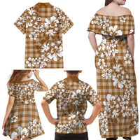 Hibiscus Pakala Bronze Brown Family Matching Off Shoulder Maxi Dress and Hawaiian Shirt Tropical Floral Stylized LT01 - Polynesian Pride