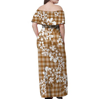 Hibiscus Pakala Bronze Brown Family Matching Off Shoulder Maxi Dress and Hawaiian Shirt Tropical Floral Stylized LT01 - Polynesian Pride
