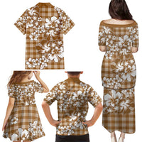 Hibiscus Pakala Bronze Brown Family Matching Puletasi and Hawaiian Shirt Tropical Floral Stylized LT01 - Polynesian Pride