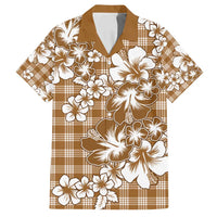 Hibiscus Pakala Bronze Brown Family Matching Puletasi and Hawaiian Shirt Tropical Floral Stylized LT01 Dad's Shirt - Short Sleeve Brown - Polynesian Pride