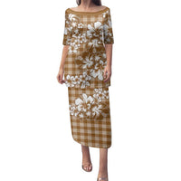 Hibiscus Pakala Bronze Brown Family Matching Puletasi and Hawaiian Shirt Tropical Floral Stylized LT01 Mom's Dress Brown - Polynesian Pride