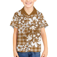 Hibiscus Pakala Bronze Brown Family Matching Short Sleeve Bodycon Dress and Hawaiian Shirt Tropical Floral Stylized LT01 Son's Shirt Brown - Polynesian Pride