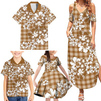 Hibiscus Pakala Bronze Brown Family Matching Summer Maxi Dress and Hawaiian Shirt Tropical Floral Stylized LT01 - Polynesian Pride