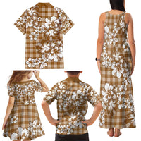 Hibiscus Pakala Bronze Brown Family Matching Tank Maxi Dress and Hawaiian Shirt Tropical Floral Stylized LT01 - Polynesian Pride
