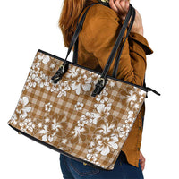 Hibiscus Pakala Bronze Brown Leather Tote Bag Tropical Floral Stylized - Polynesian Pride