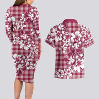 Hibiscus Pakala Royal Magenta Couples Matching Long Sleeve Bodycon Dress and Hawaiian Shirt Tropical Floral Stylized LT01 - Polynesian Pride