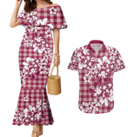 Hibiscus Pakala Royal Magenta Couples Matching Mermaid Dress and Hawaiian Shirt Tropical Floral Stylized LT01 Magenta - Polynesian Pride